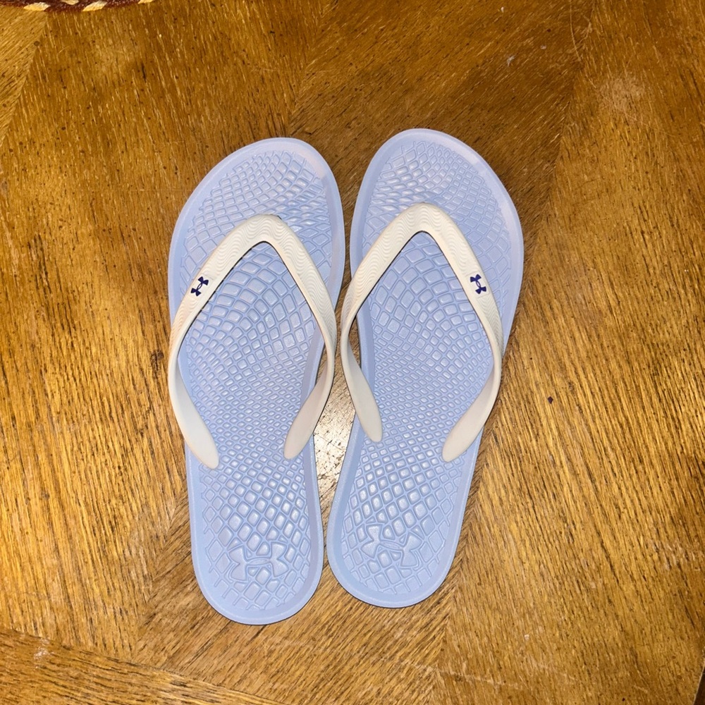 RARE!!  Under Armour White and Blue Sandals with Textured Sole